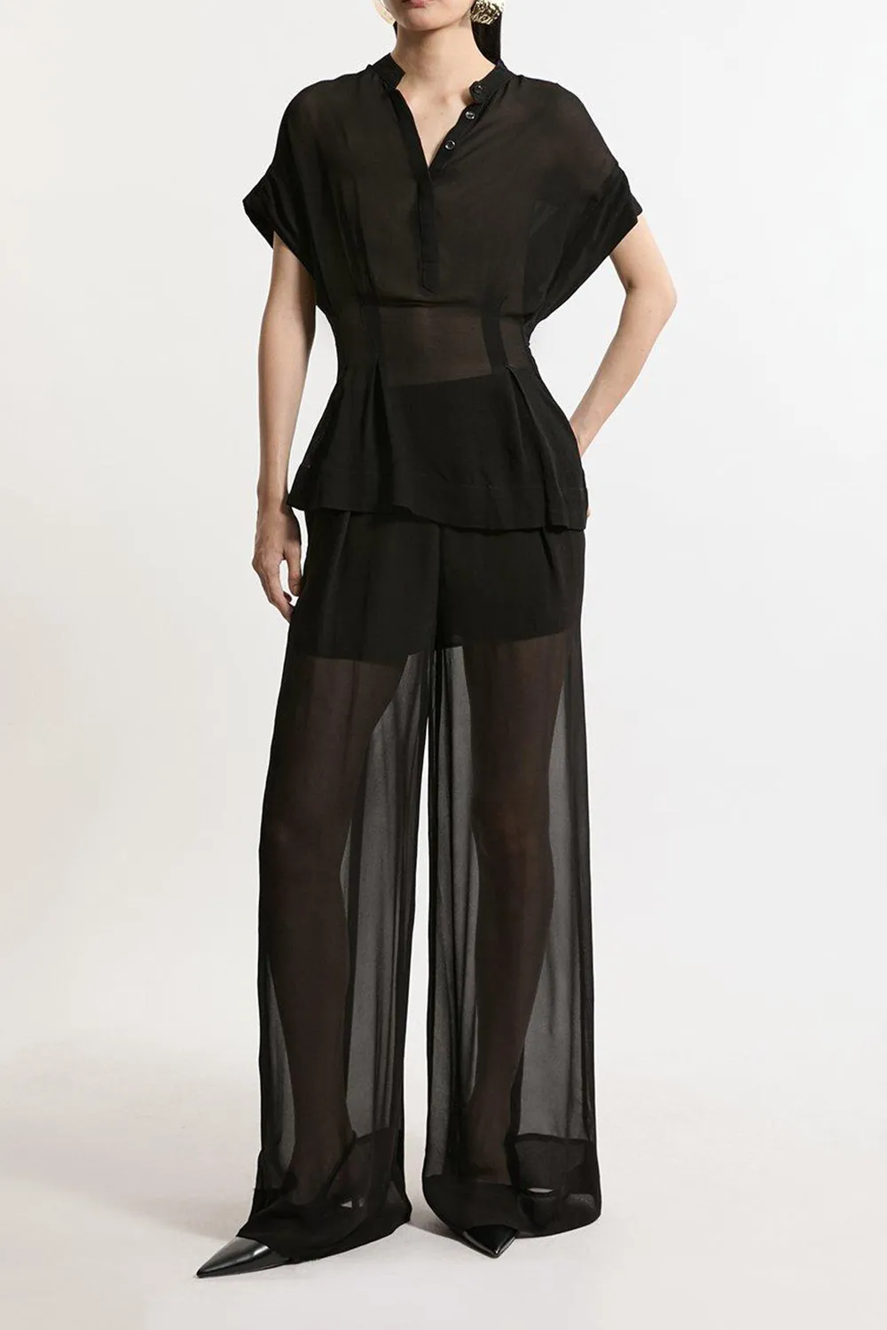 Sheer Viscose Georgette Woven Side Split Trousers