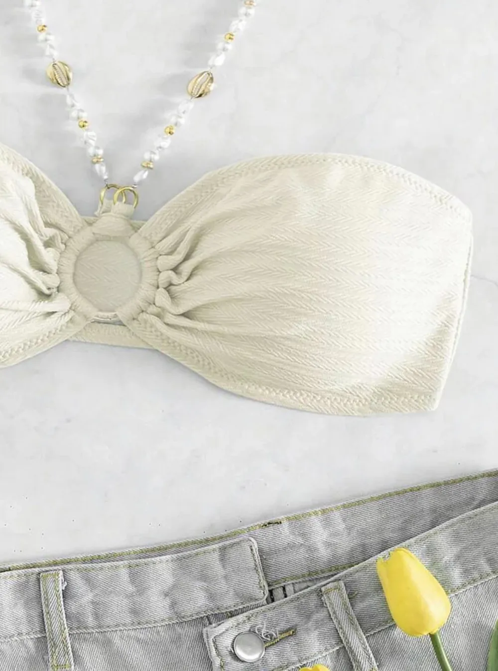 Chain Halter Solid Color Beach Bikini