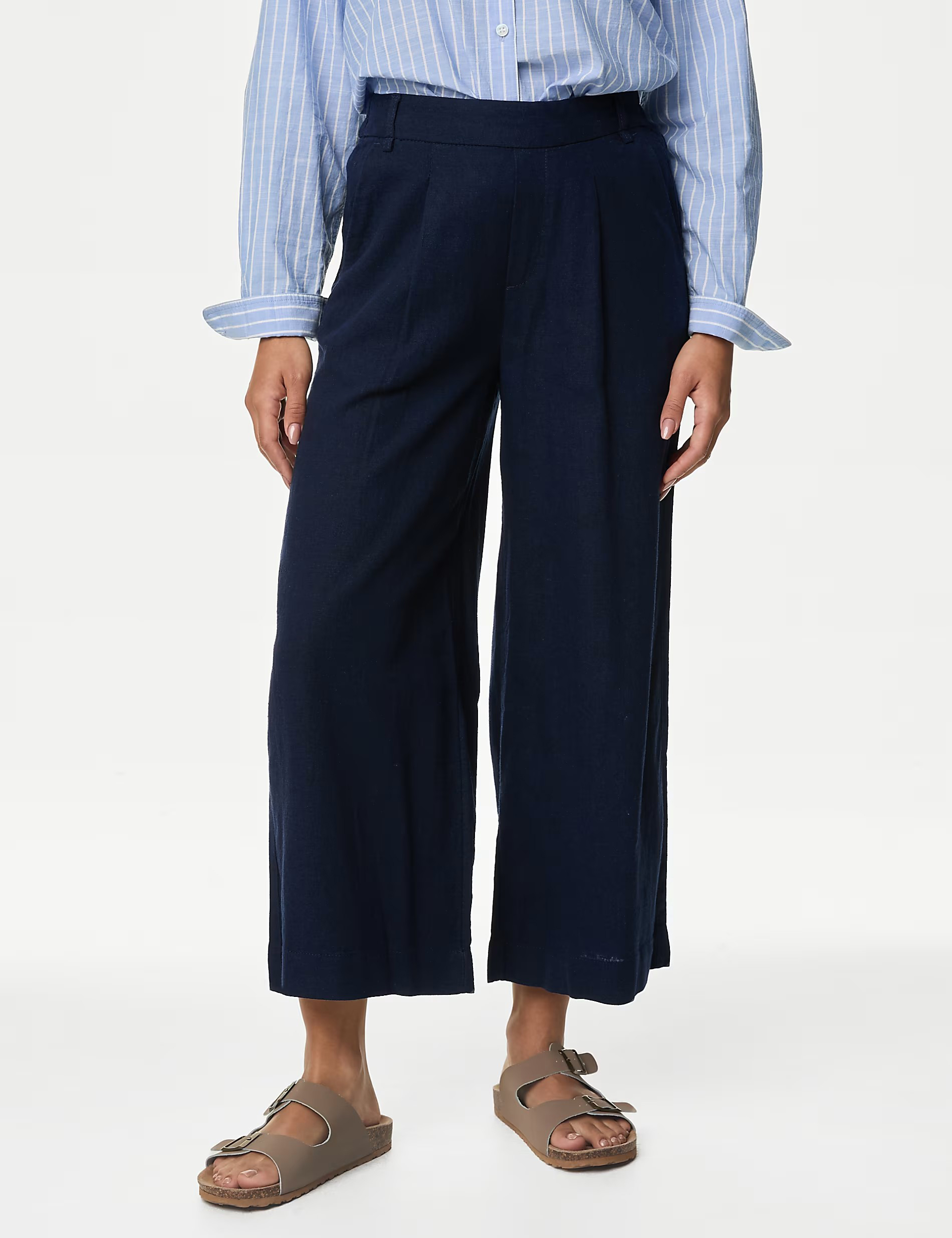 Black Shirred Wide Leg Trousers