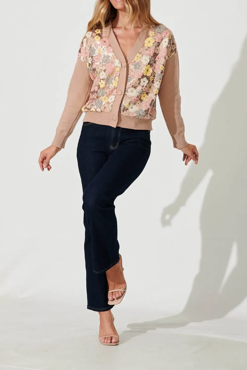 Brown Floral Sequined Cardigan