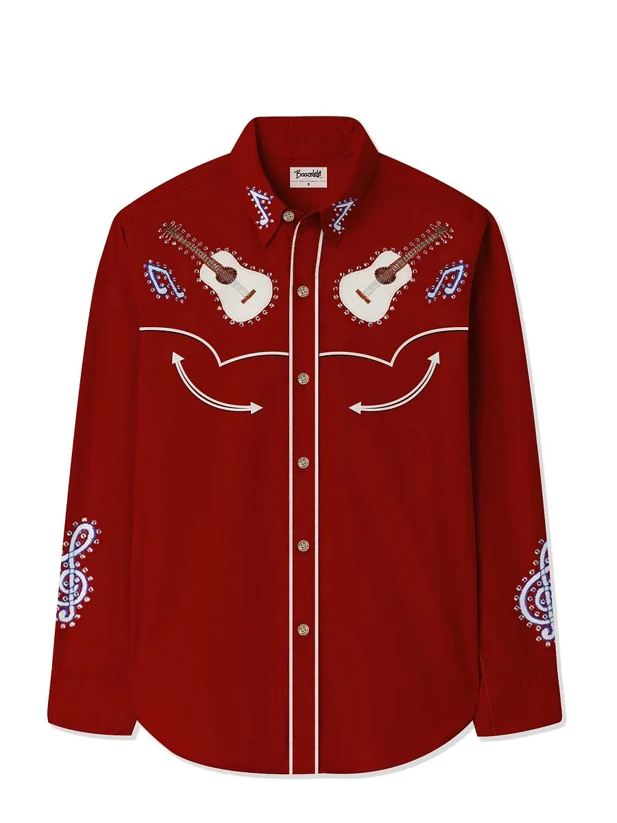 Men's Country and Western Guitar Long Sleeves Shirt