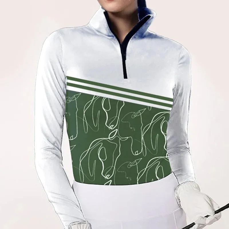 Women's Equestrian Style Horse Line Print Long Sleeve Casual Shirt