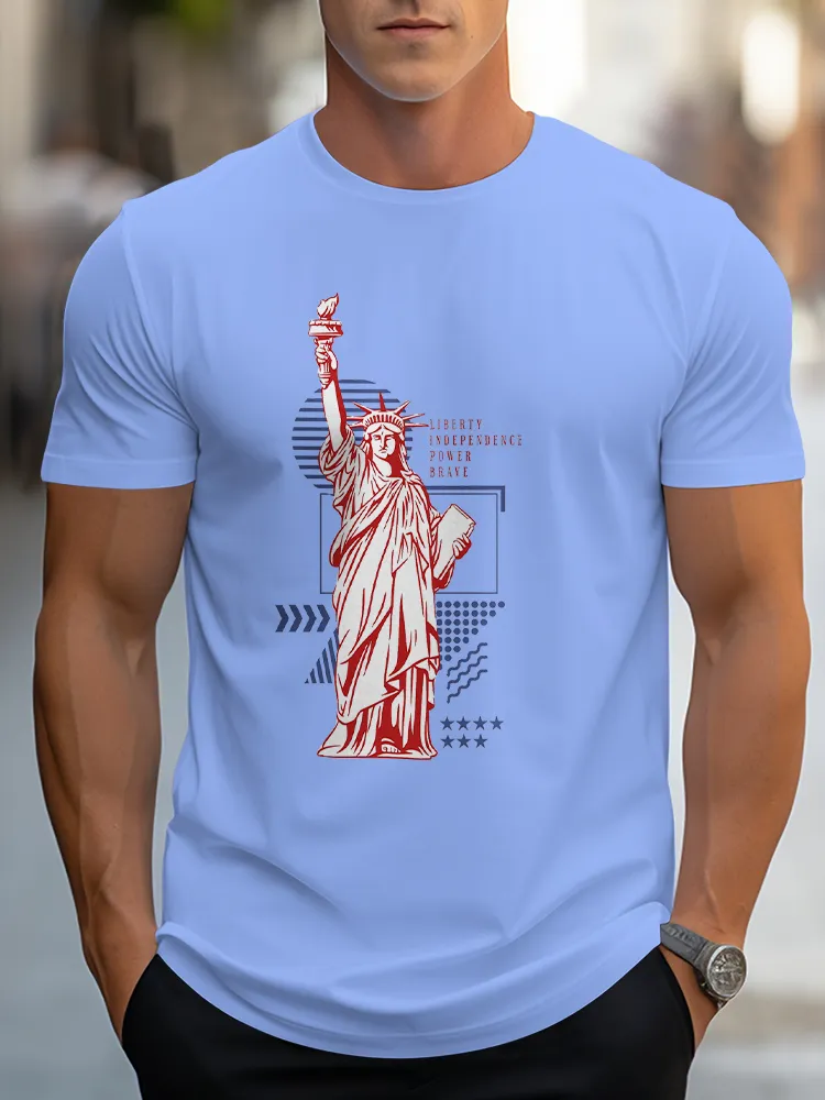 Man'S Liberty Independece Power Braye Round-Neck Short-Sleeved T-Shirt