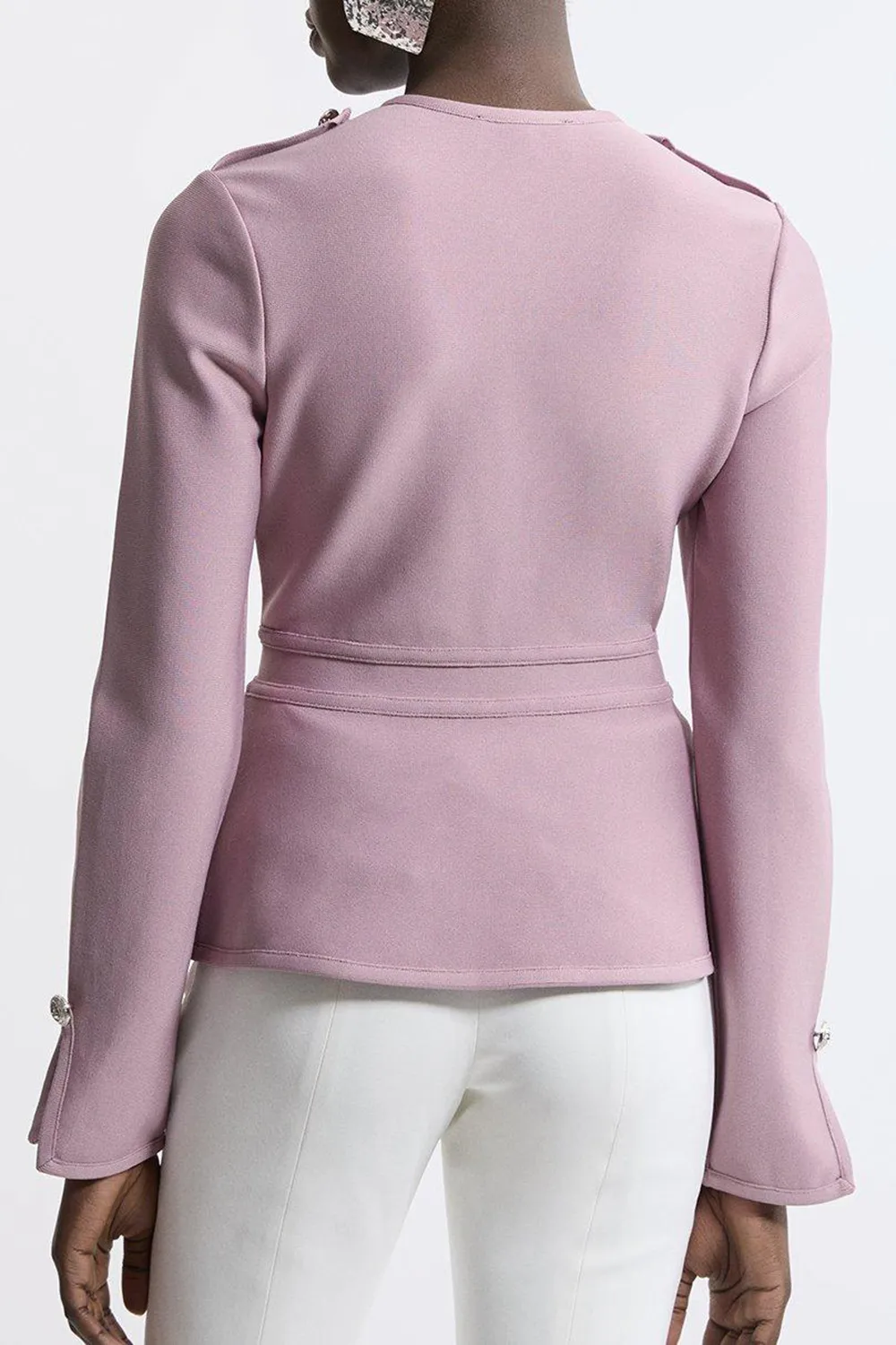 Military Contrast Piping Knit Split Hem Jacket