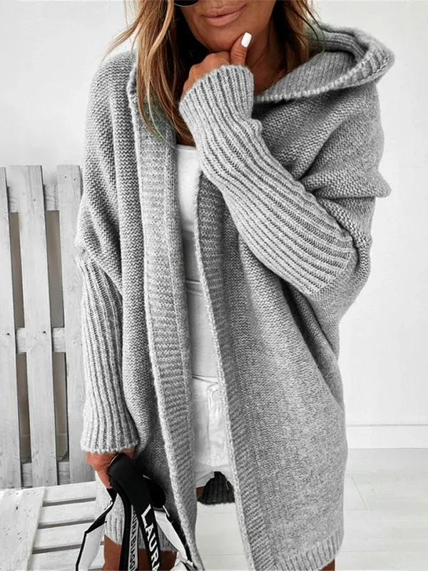 Solid Color Stitching Mid-Length Hooded Coat
