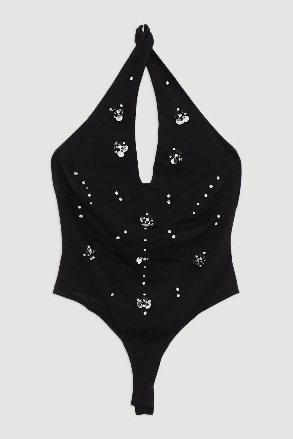 Embellished Stretch Cotton Halterneck Bodysuit