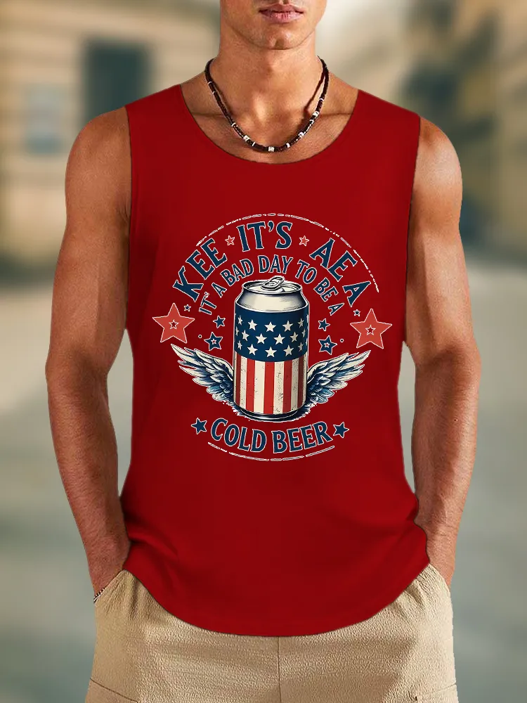 Men'S Kee It'S Aea It A Bad Day To Be A Cold Beer Round-Necked Sleeveless Vest