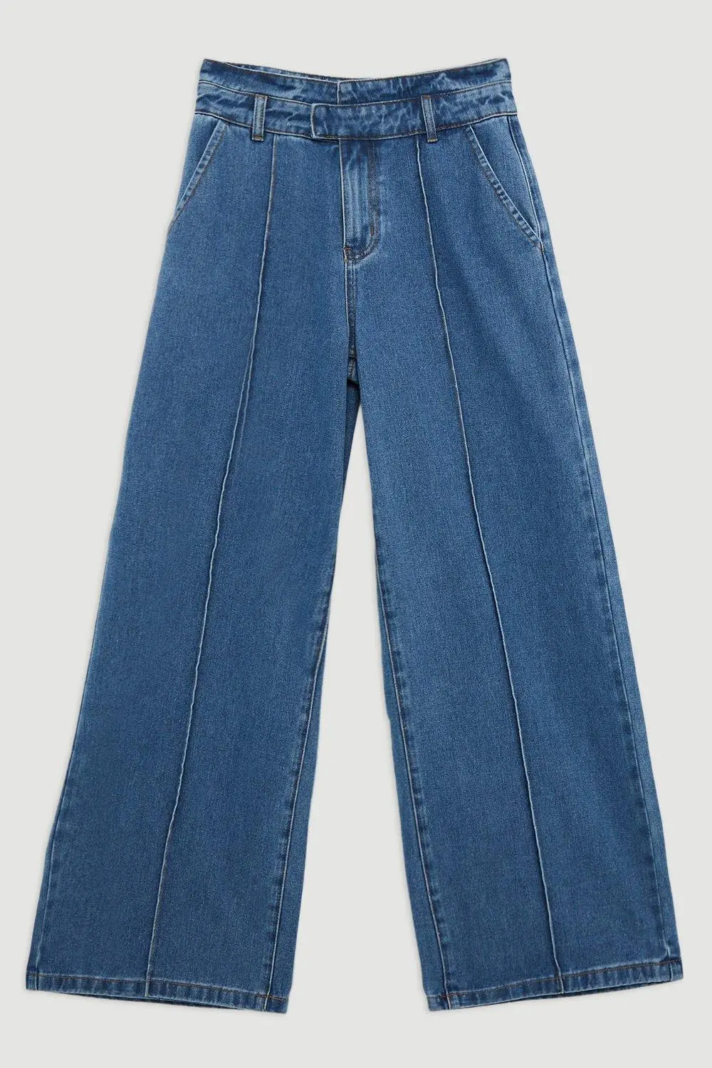 Denim Waistband Detail Wide Leg Trousers