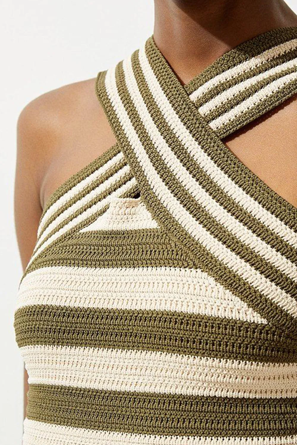 Viscose Blend Crochet Knit Cross Front Top