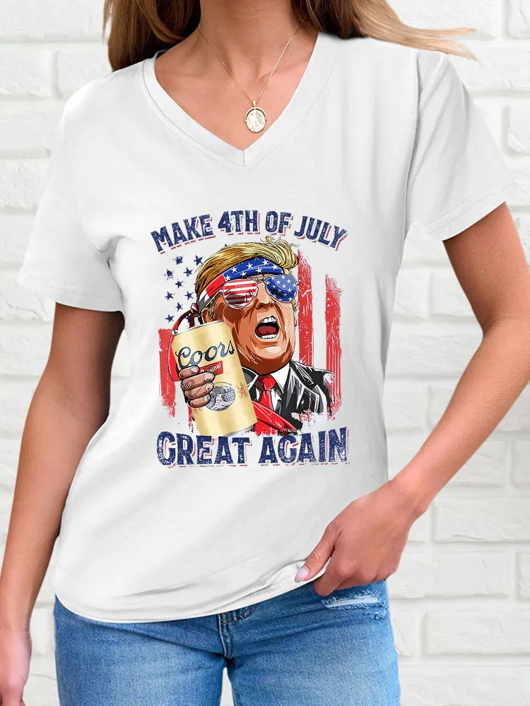 Woman'S Make 4Th Of July Great Again V-Neck And Short Sleeves T-Shirt