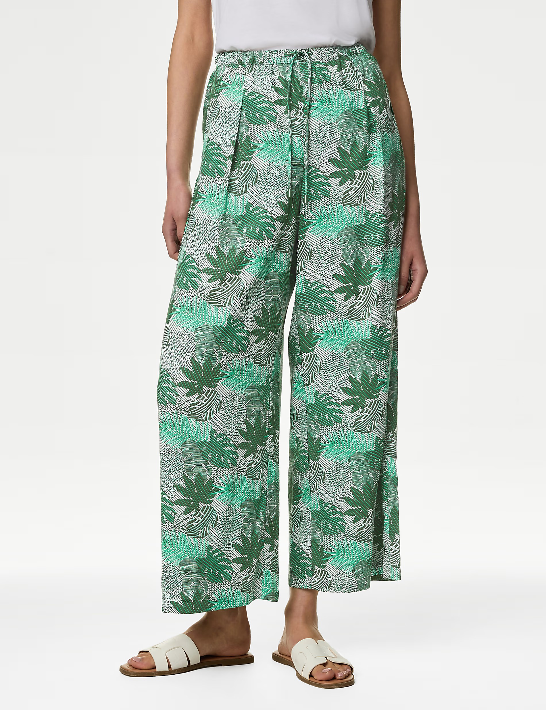 Plants Printed Wide Leg Trousers