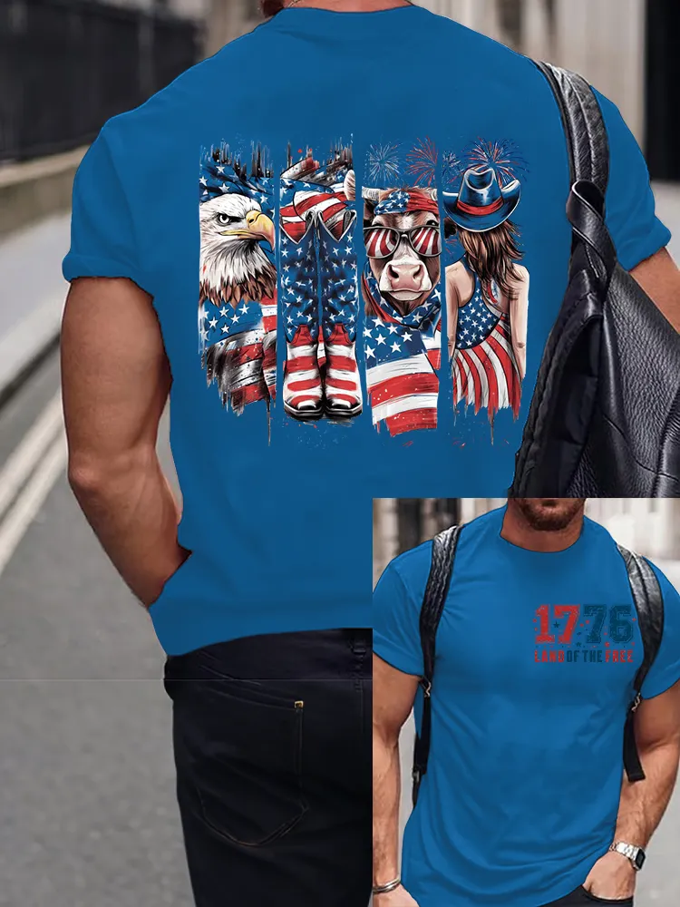 Men's Land Of The Free 1776 Round-Neck Short-Sleeved T-Shirt