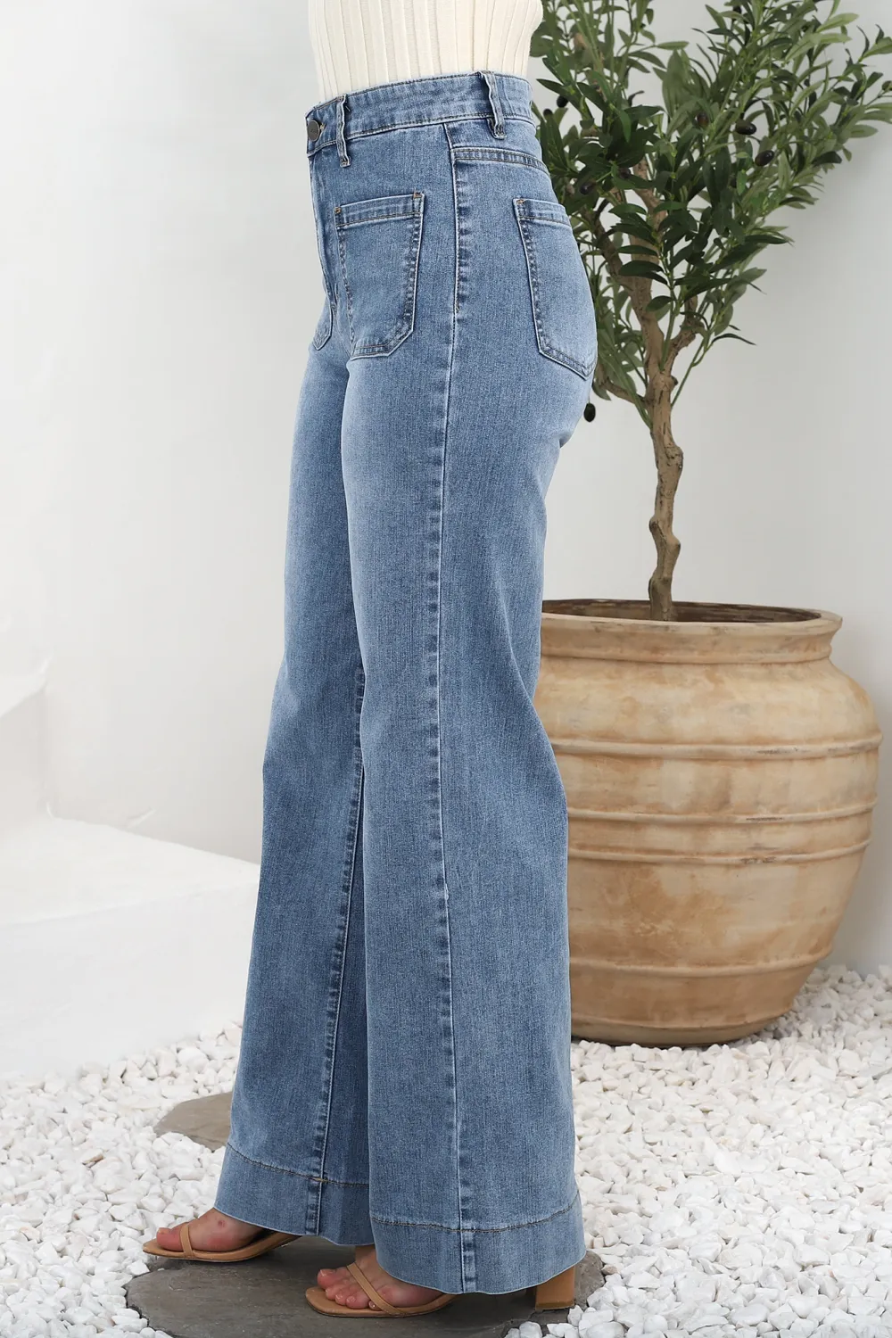 Blue High Waisted Wide Leg Denim Jeans
