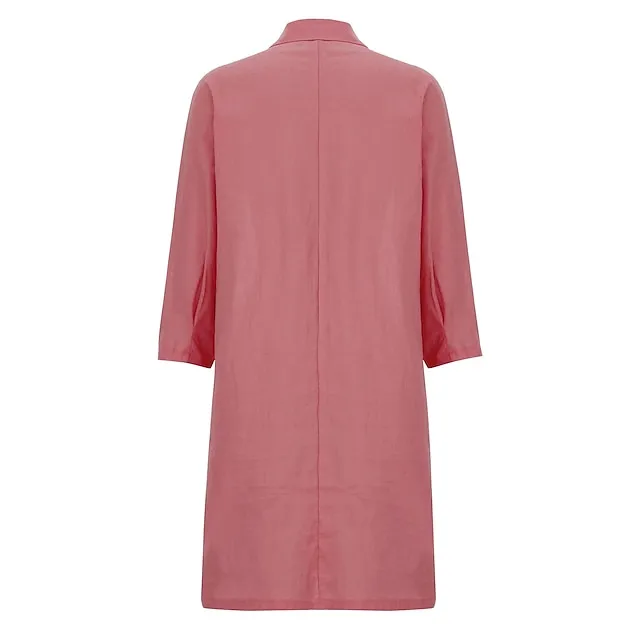 Women's Shirt Dress Casual Dress Cotton Linen Dress Midi Dress Cotton Blend Simple Basic Home Street Daily Shirt Collar Pocket Long Sleeve Summer Spring Fall 2023 Loose Fit Black White Yellow Pure