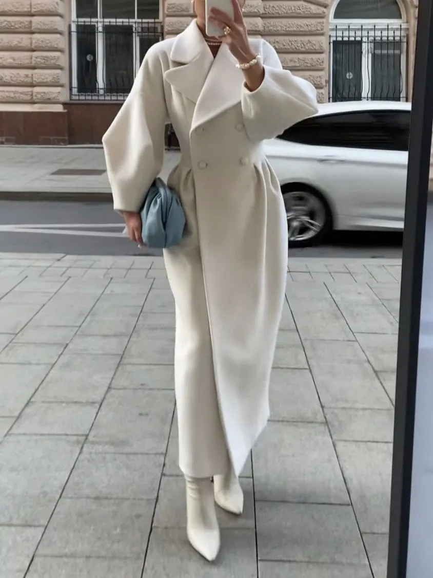 Retro Court Style Lantern Sleeve Large Lapel Long Coat