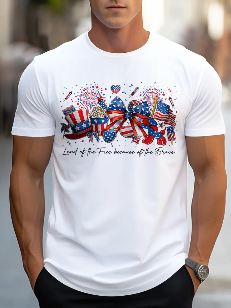 Man'S Land Of The Free Because Of The Brave Round-Neck Short-Sleeved T-Shirt