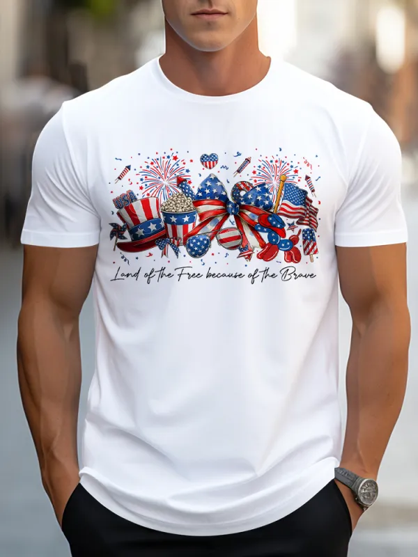 Man'S Land Of The Free Because Of The Brave Round-Neck Short-Sleeved T-Shirt