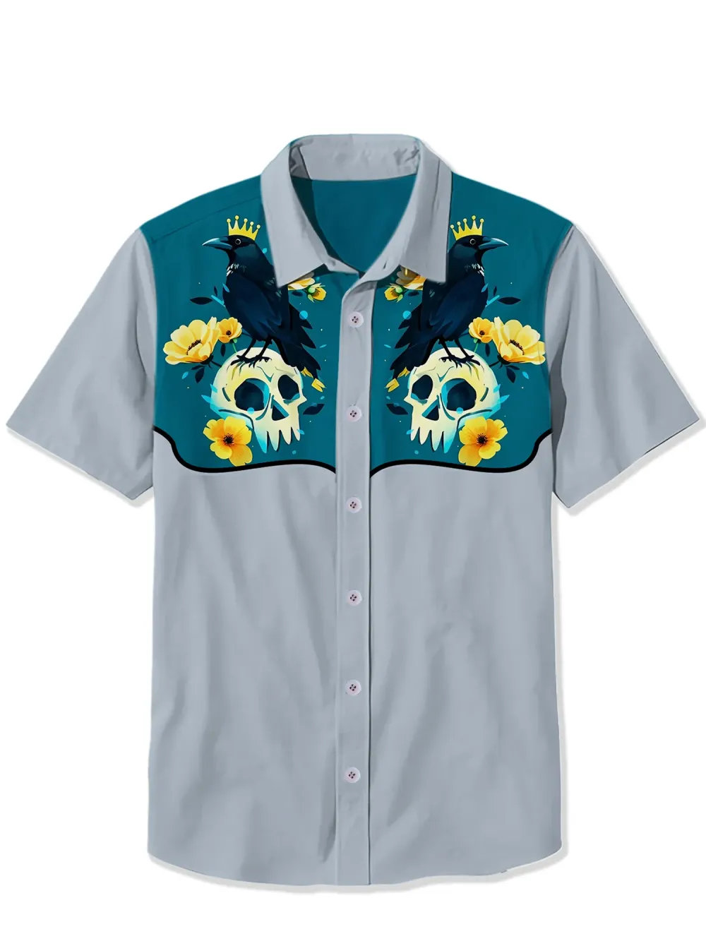 Bird Standing With Skull In Flowers Shirt