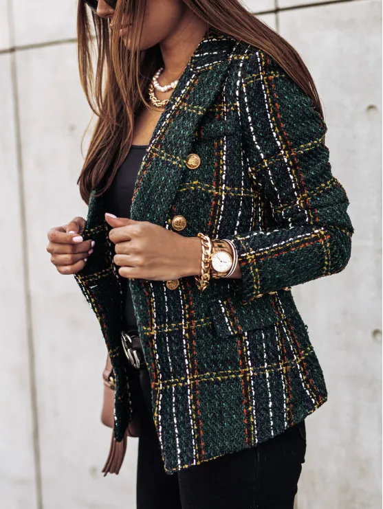 Women'S Set Long Sleeve Double Breasted Printed Set Small Jacket