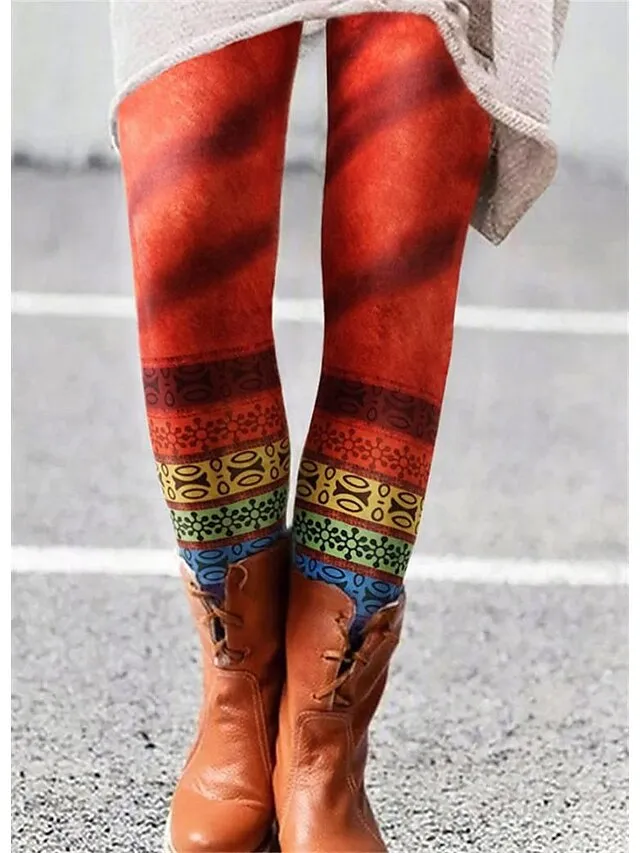 Women's Fleece Lined Leggings Warm Full Length Winter Leggings Print High Elasticity Mid Waist Fashion Designer Halloween Daily 1 2 S M Winter
