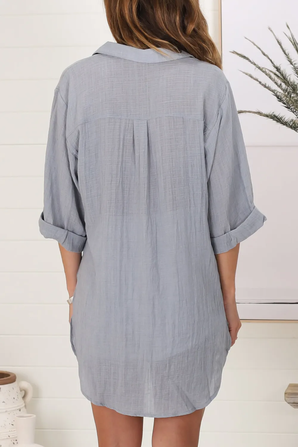 Light Blue Linen Roll Up Sleeve Shirt