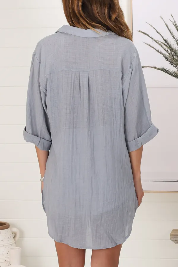 Light Blue Linen Roll Up Sleeve Shirt