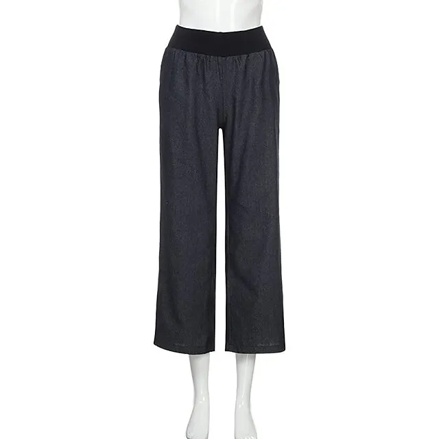 Women's Jeans Wide Leg Baggy Micro-elastic Classic Modern Office Daily Black Blue S M Spring &  Fall