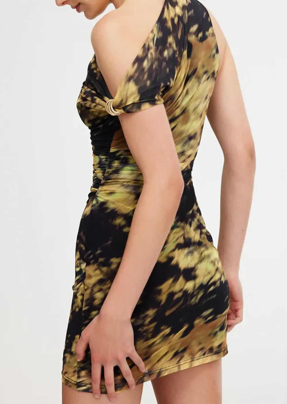 One Shoulder Abstract Print Mini Dress