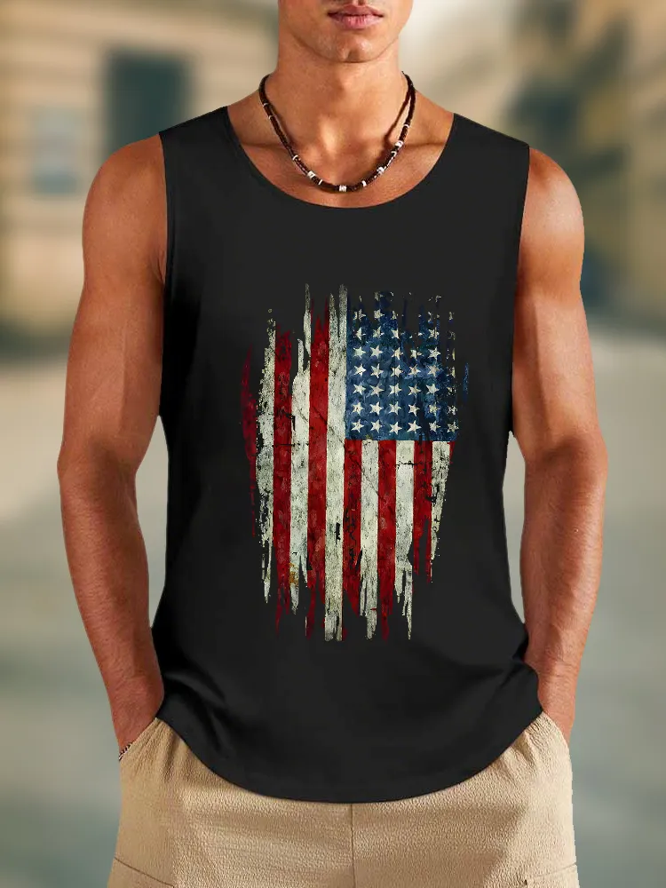 Men'S Stars And Stripes Print Round-Necked Vest
