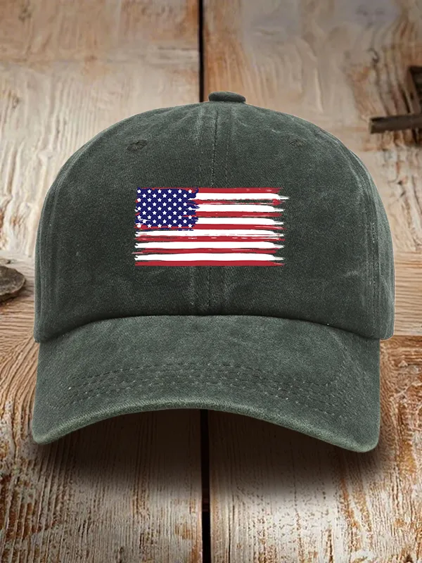 National Flag Print Washed Baseball Cap