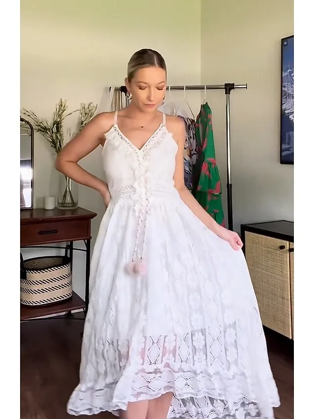 Women's Party Dress Lace Dress Casual Dress Holiday Dress Long Dress Maxi Dress White Beige Sleeveless Print Lace Summer Spring V Neck Basic
