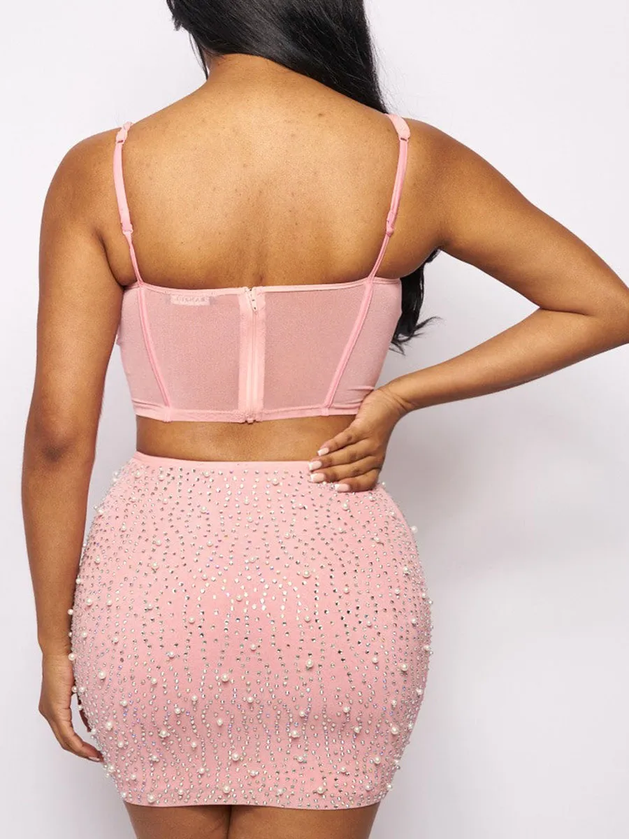Glamour Rhinestone And Pearl Bustier Sets