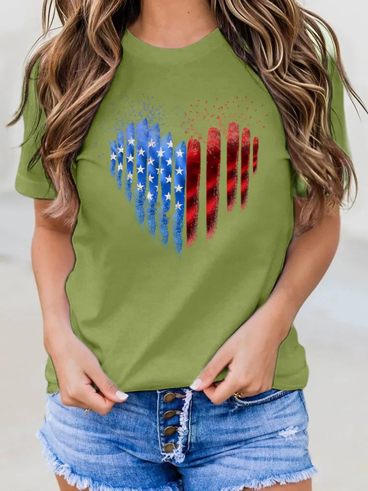Heart Print Round-Neck Short-Sleeved T-Shirt
