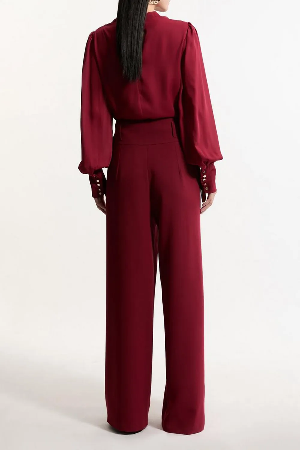 Compact Stretch Essential Tailored High Waist Wide Leg Trouser