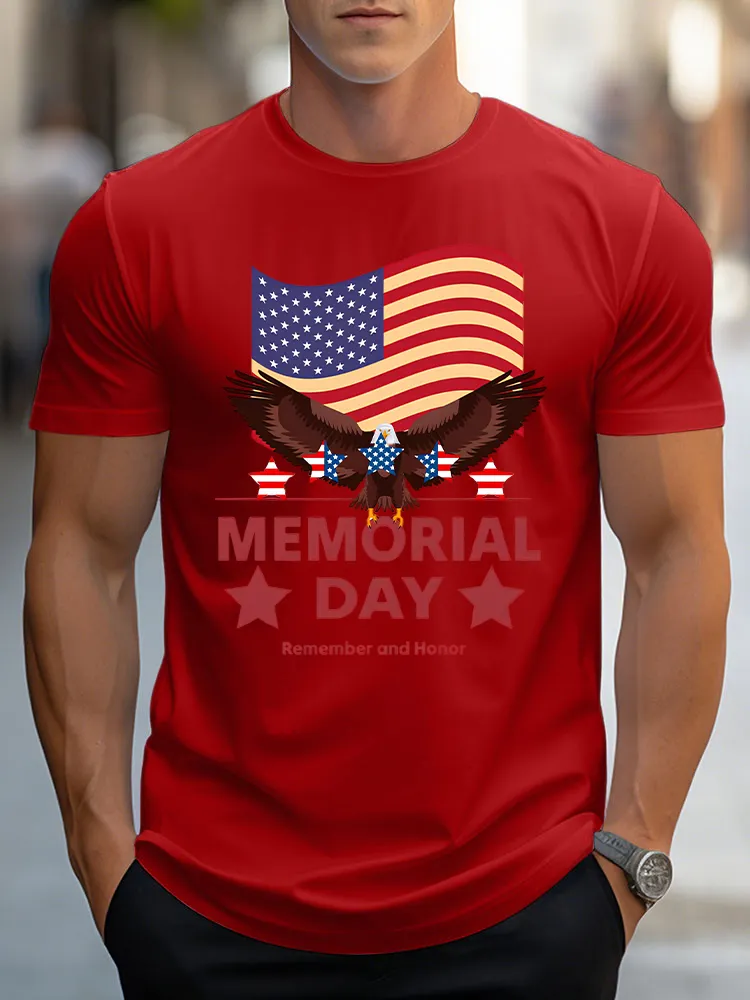 Man'S Memorial Day Remember And Honor Round-Neck Short-Sleeved T-Shirt