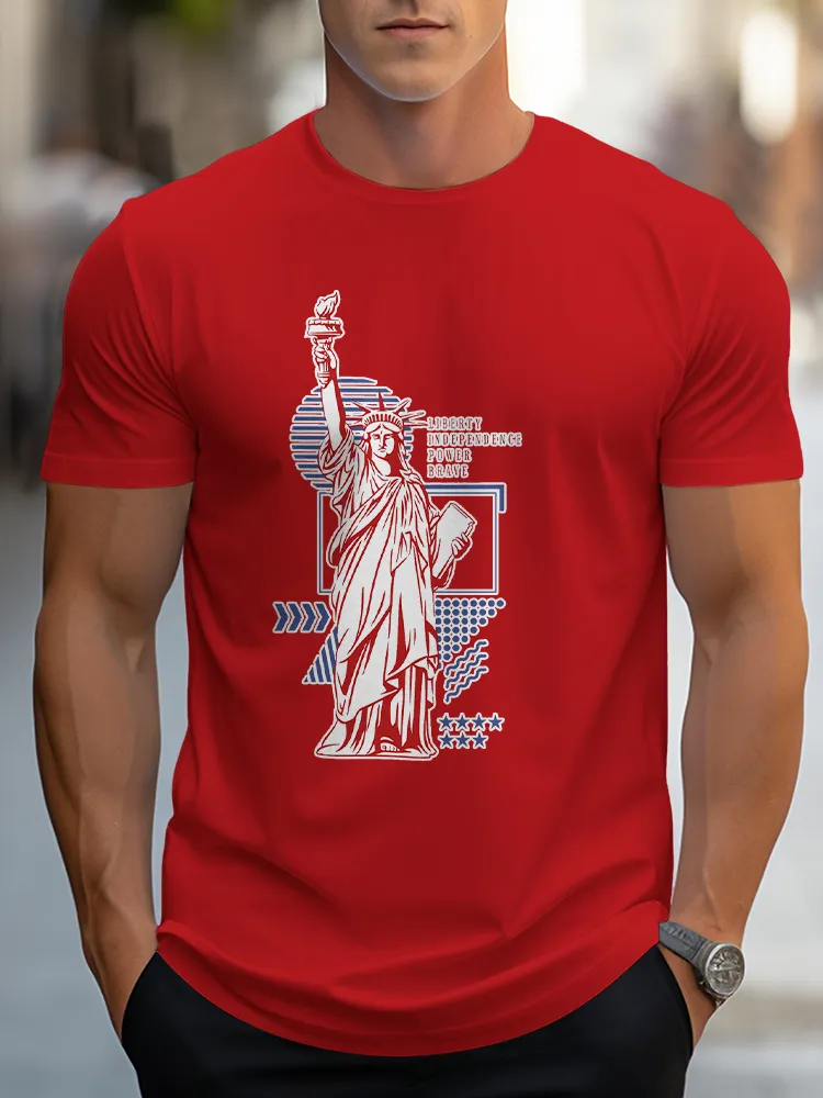 Man'S Liberty Independece Power Braye Round-Neck Short-Sleeved T-Shirt