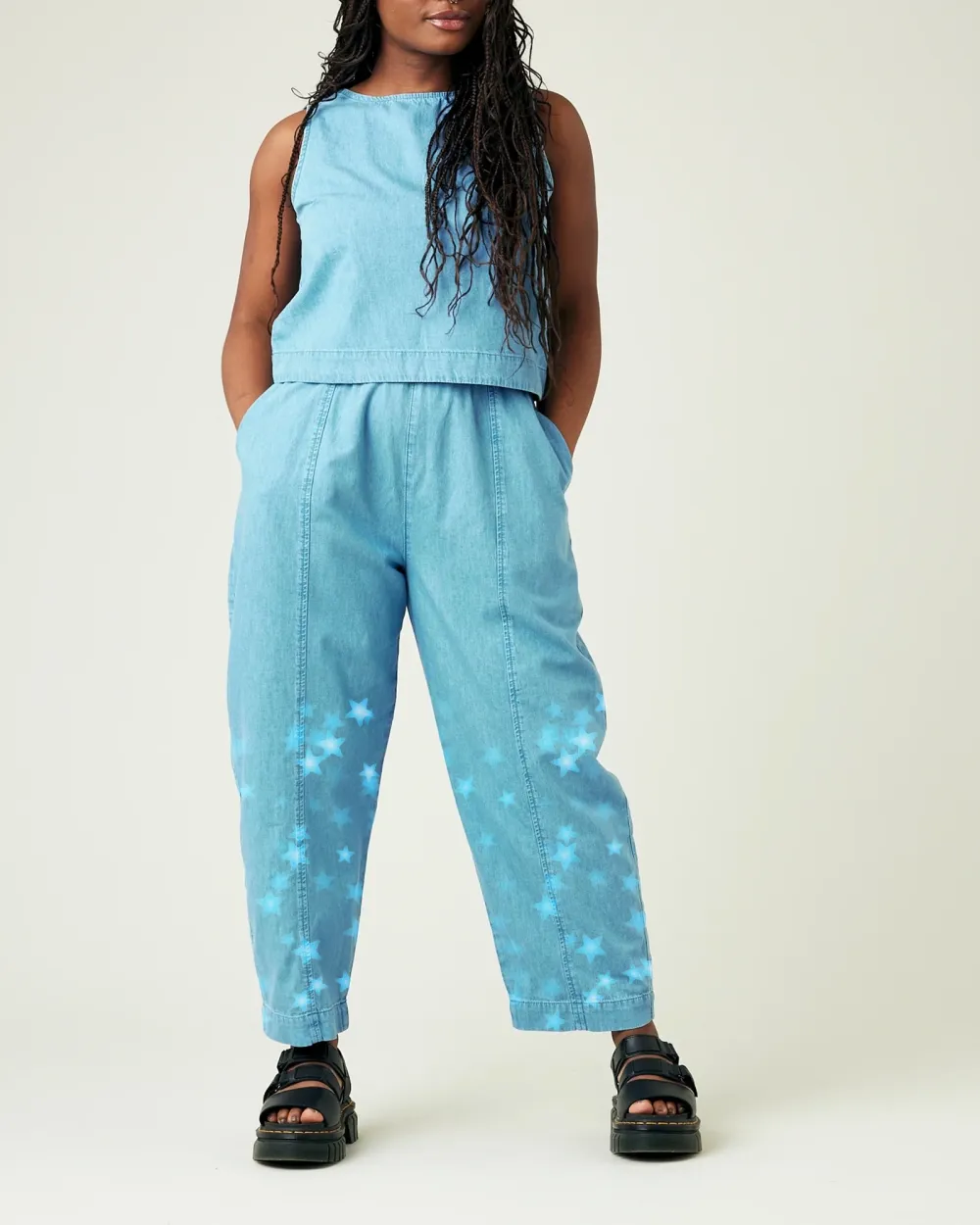 LIGHT WASH DENIM CHAMBRAY TROUSERS