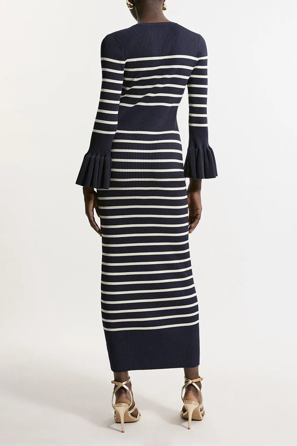 Trumpet Sleeve Rib Knit Midi Dress