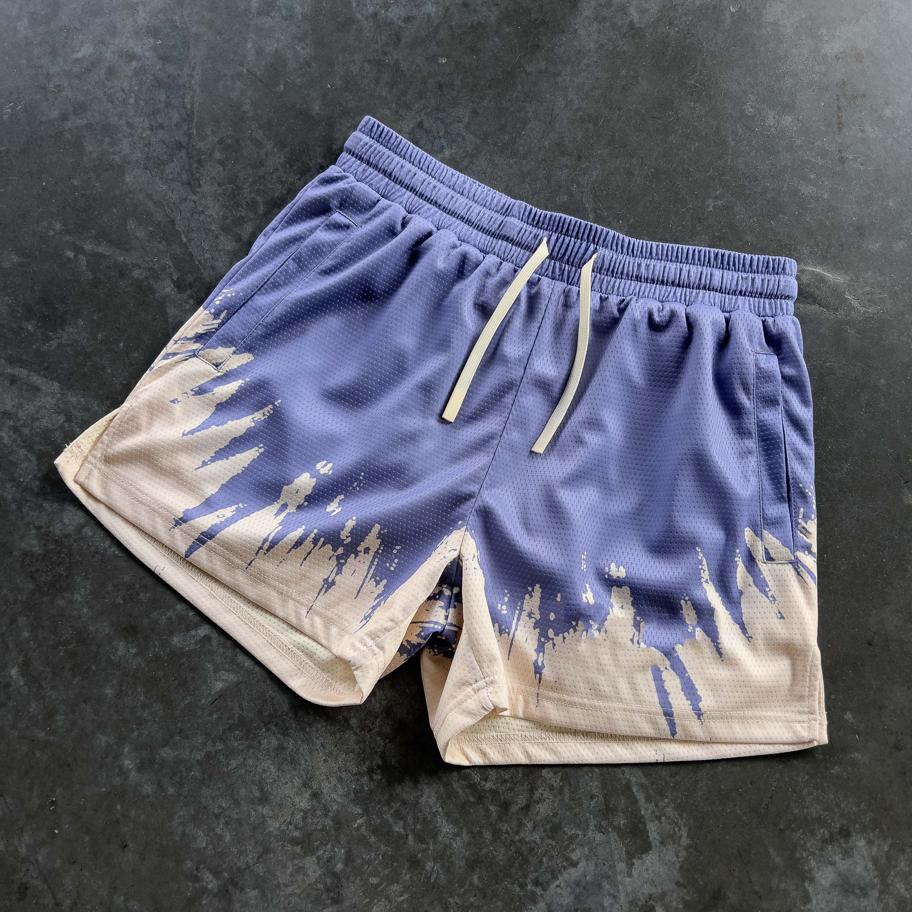 MUAY THAI SHORTS (MID THIGH CUT) SHATTER - LILAC/ CREAM
