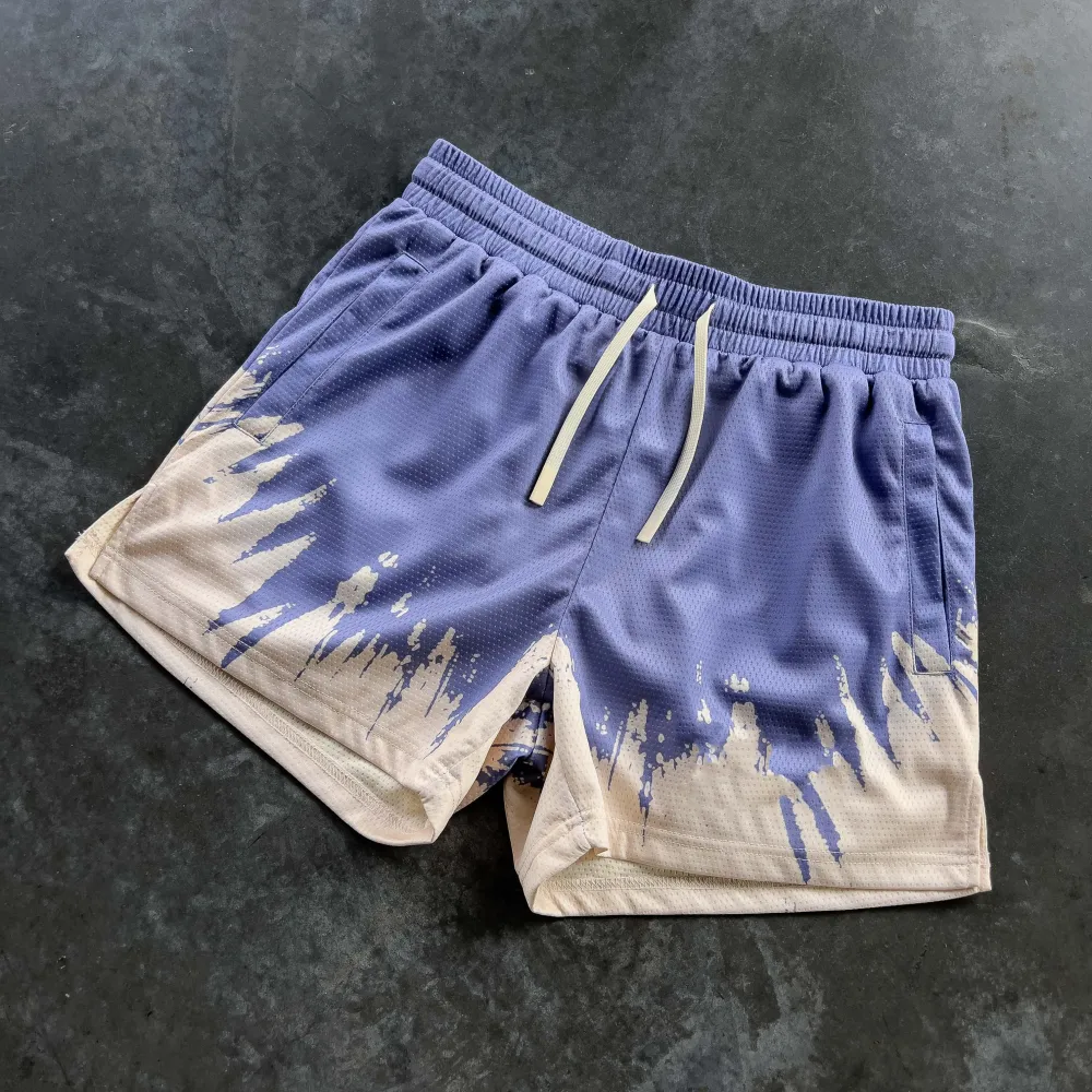 MUAY THAI SHORTS (MID THIGH CUT) SHATTER - LILAC/ CREAM