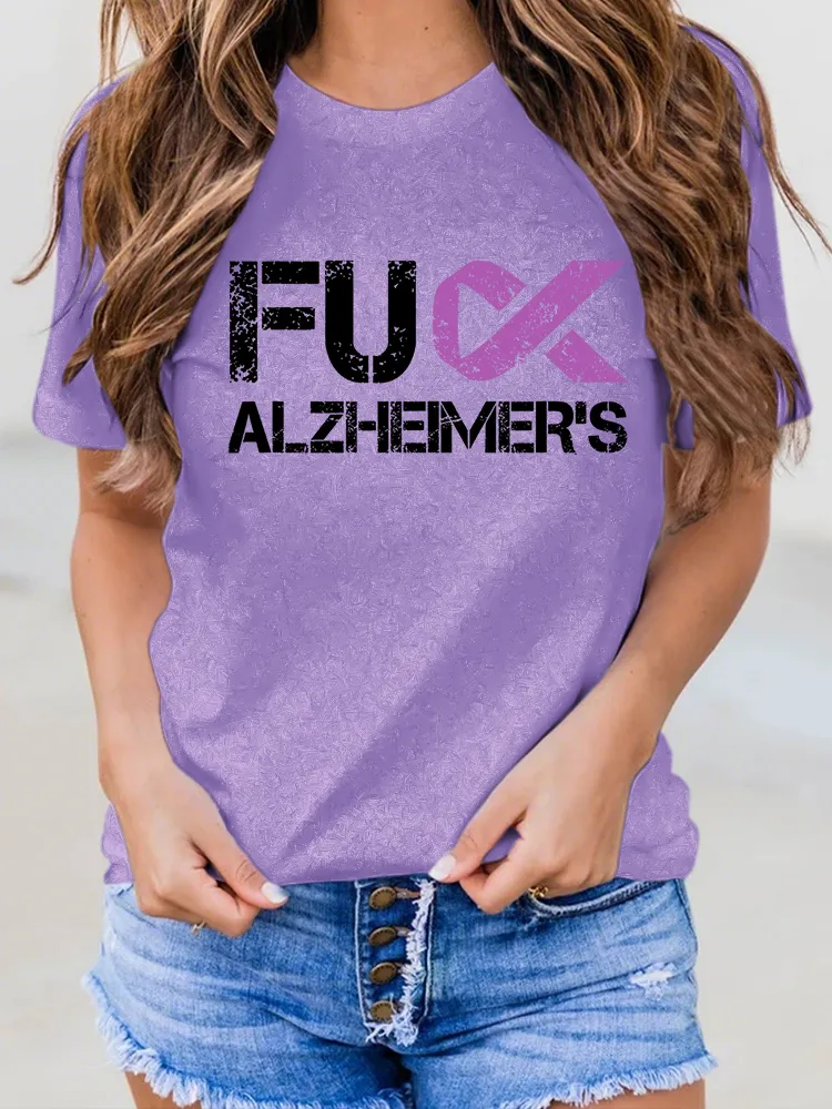 Women'S Fuck Alzheimer'S Round-Neck Short-Sleeved T-Shirt