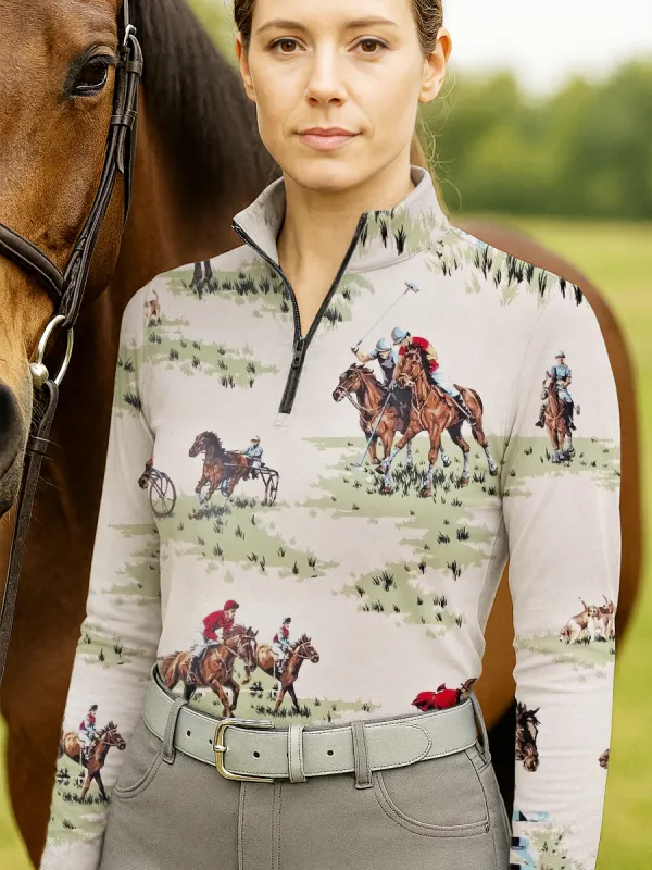 Women's Equestrian Vintage Equestrian Design Long Sleeve Casual Shirt
