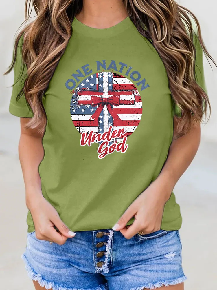 Woman'S One Nation Under God Round-Neck Short-Sleeved T-Shirt