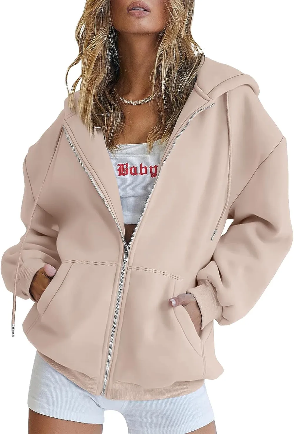 Women's Cute Hoodies Teen Girl Fall Jacket Oversized Sweatshirts Casual Drawstring Zip Up Y2K Hoodie with Pocket