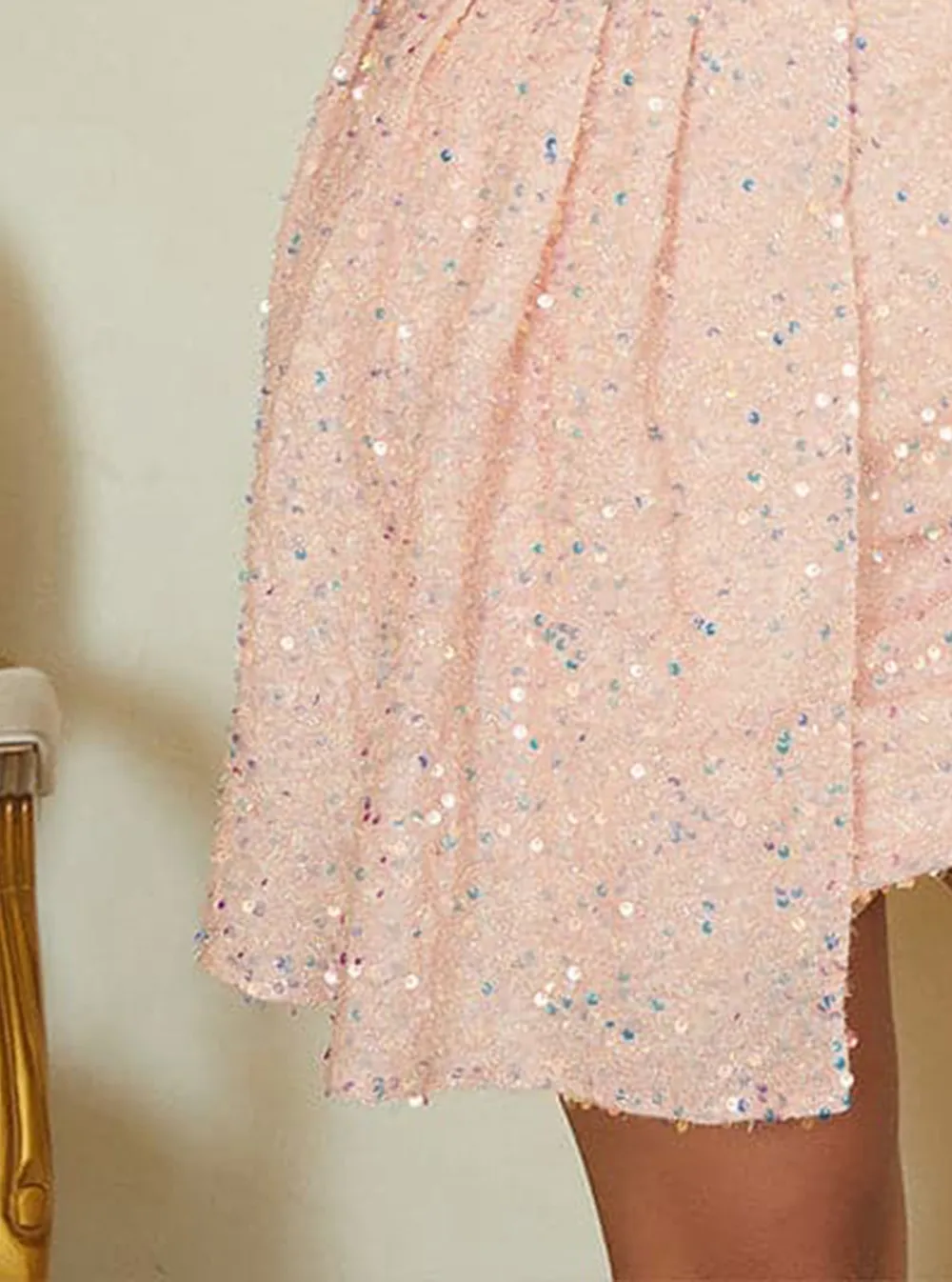 Plus One Shoulder Ruffle Trim Sequin Dress