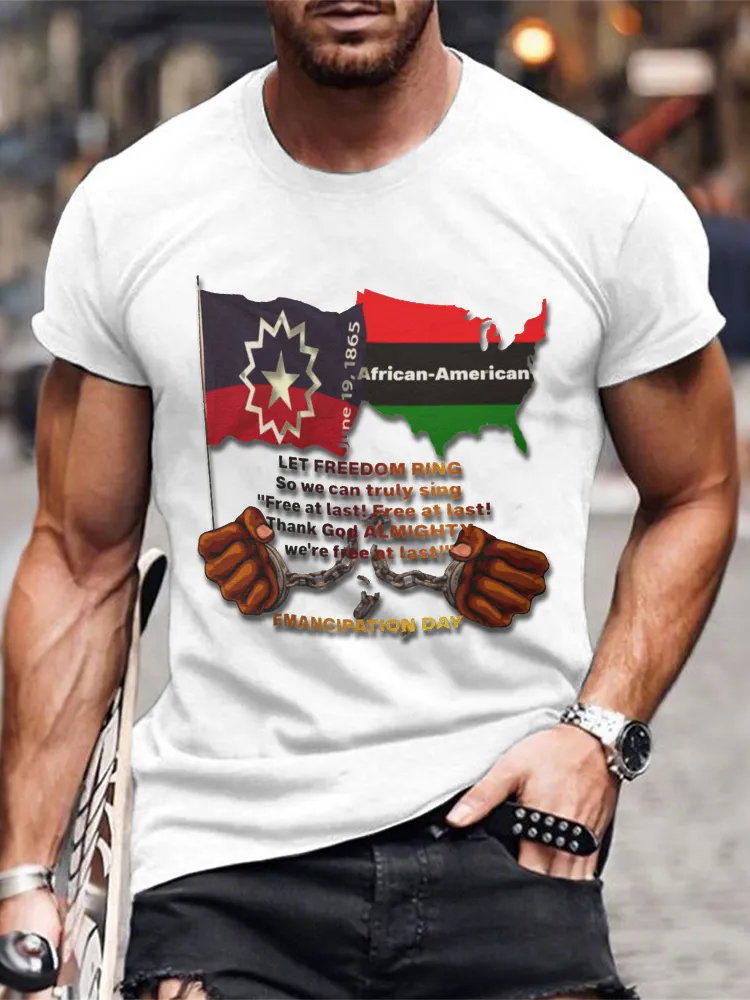 Men'S Round-Neck Short-Sleeved T-Shirt With African-American Prints