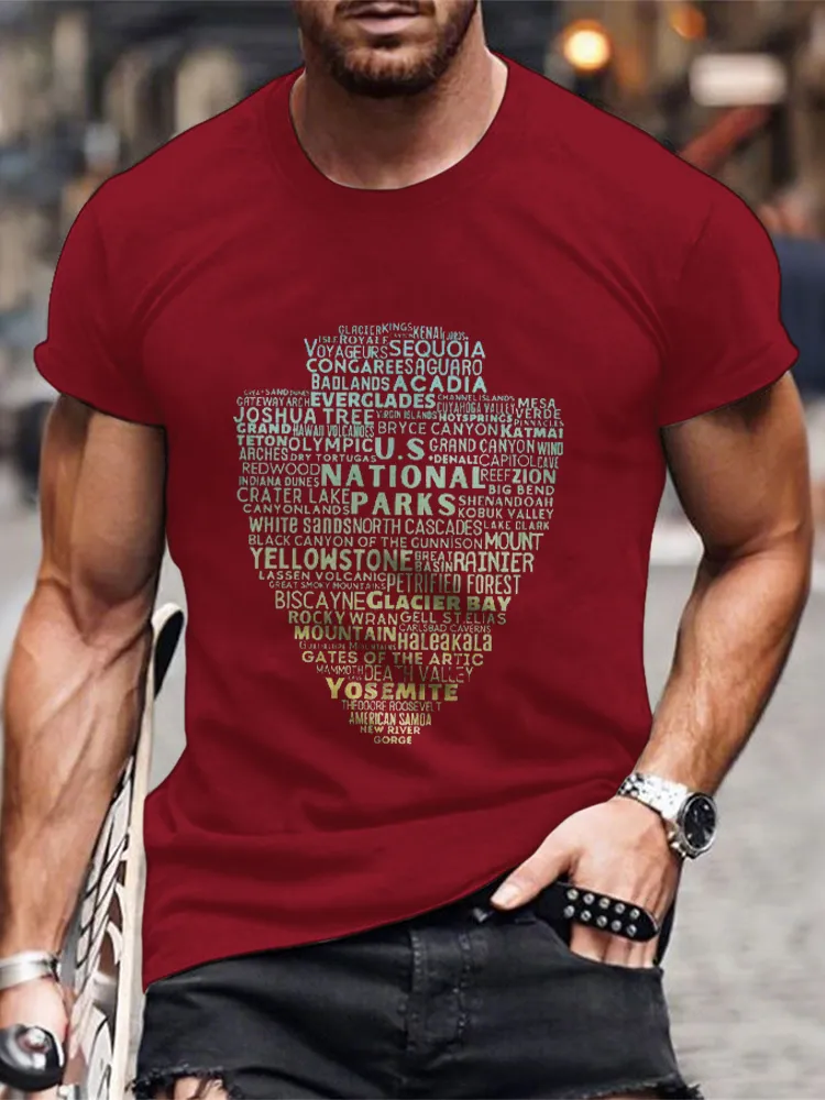 Men'S Round-Neck Short-Sleeved T-Shirt With National Parks Prints
