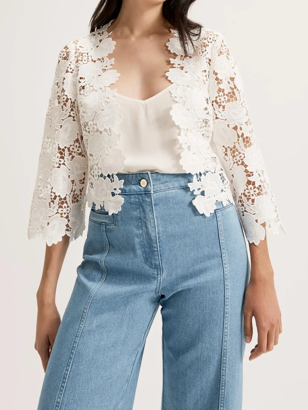 White Lace Hollow Floral Tops