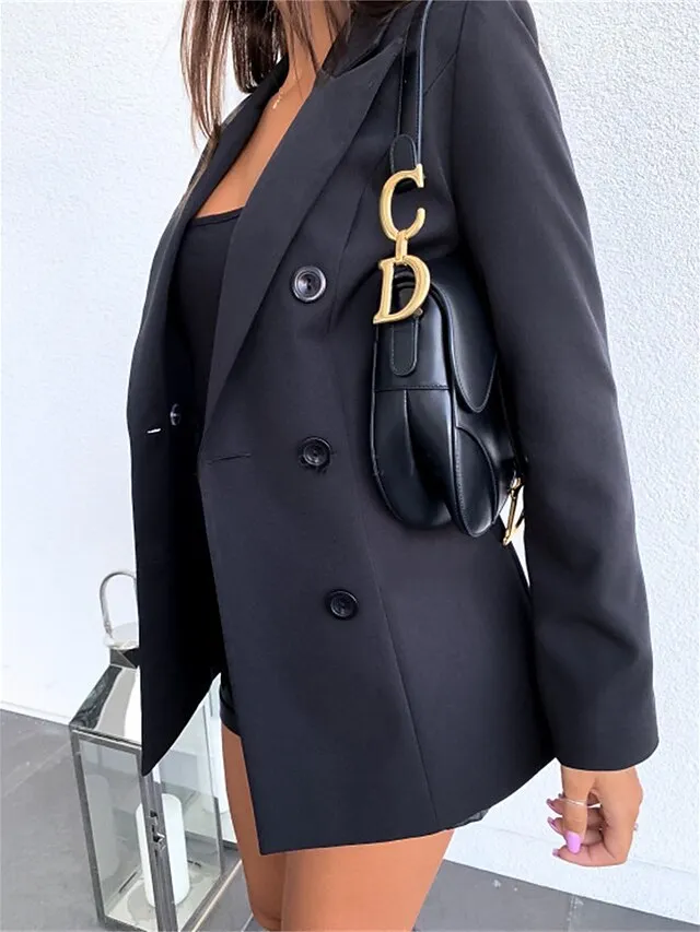 Women's Blazer Outdoor Button Solid Color Warm Fashion Regular Fit Outerwear Long Sleeve Fall Light Blue S