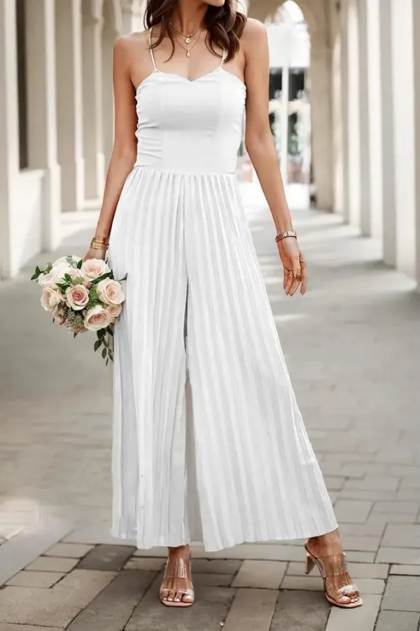 Slim-Fit Wide Leg Jumpsuit-White
